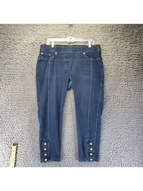 Luxe Denim Jeans Womens Large Petite 14-16 Blue Skinny Ankle Button Stretch *Rea